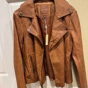 Max Studio Cognac Faux Leather Moto Jacket